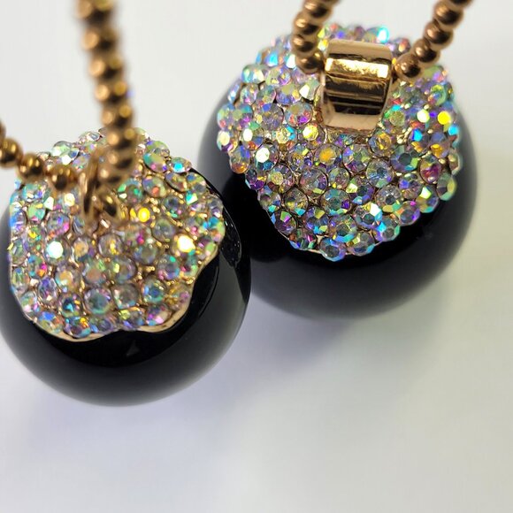 Black Sphere Fashion Diamonds Accents Necklace Pendant Large Black Round ball - Picture 6 of 8